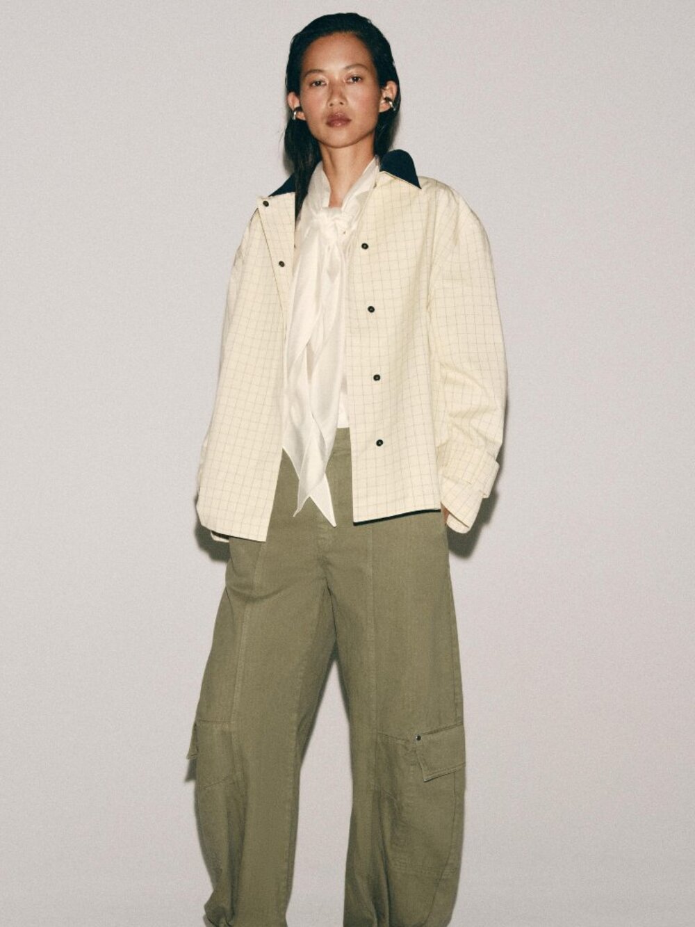 ZARA ZW COLLECTION CONTRAST COLLAR PLAID JACKET